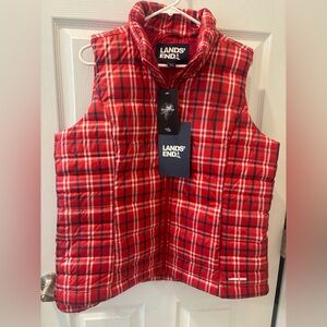 Lands' End  Red Plaid  Vest